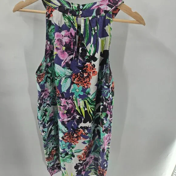 C&C California Floral Tropical 100% Linen Sheath Sleeveless Mini Dress - Picture 3 of 13